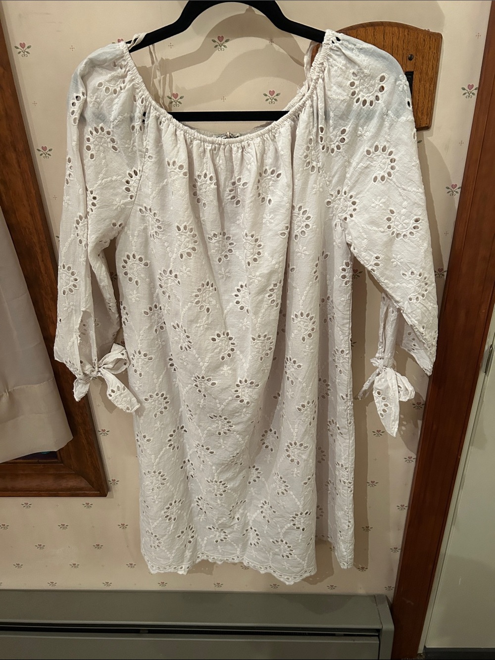 Valentina Naldi Sand color Eyelet  Off-Shoulder Peasant dress